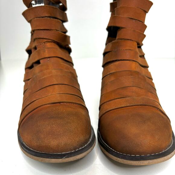 Free People Hybrid Strappy Stacked Heel Leather Ankle Boots Brown 41, 10 - Picture 2 of 9